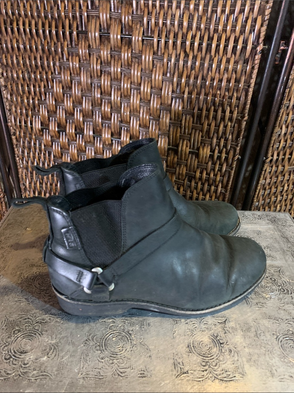 Teva Black Leather Booties Size 6.5